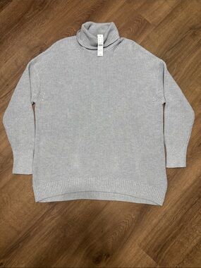 NWT J Crew Ribbed Cotton Cashmere Relaxed Turtleneck Sweater Gray BB427 Sz Med